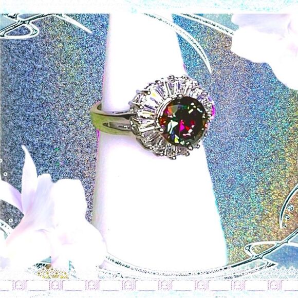Mystic Topaz Cubic Zirconia Diamond Engagement Ring - Picture 1 of 8